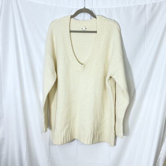 Open Edit Oversized V-Neck sweater XL ivory cream cotton blend - Picture 2 of 6